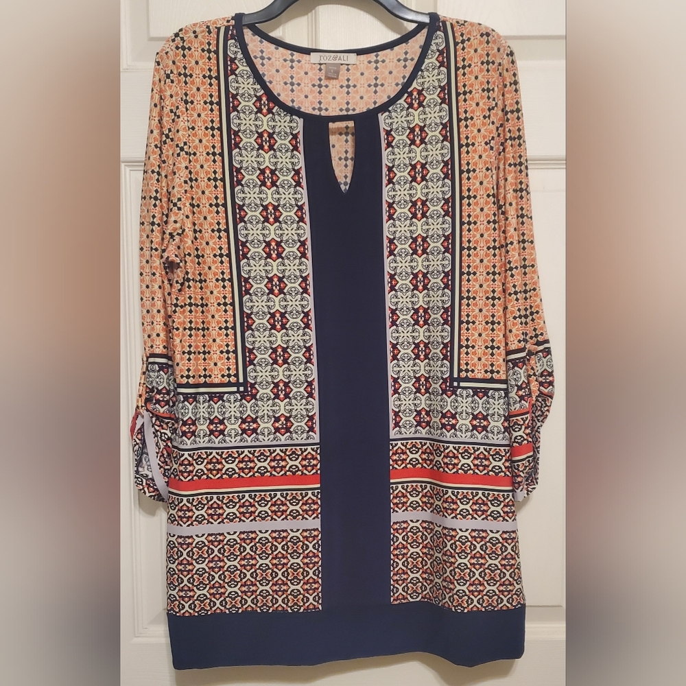 Roz Roz And Ali Boho Colorful Women's Top with Geometric Patterns. Size L Pettit